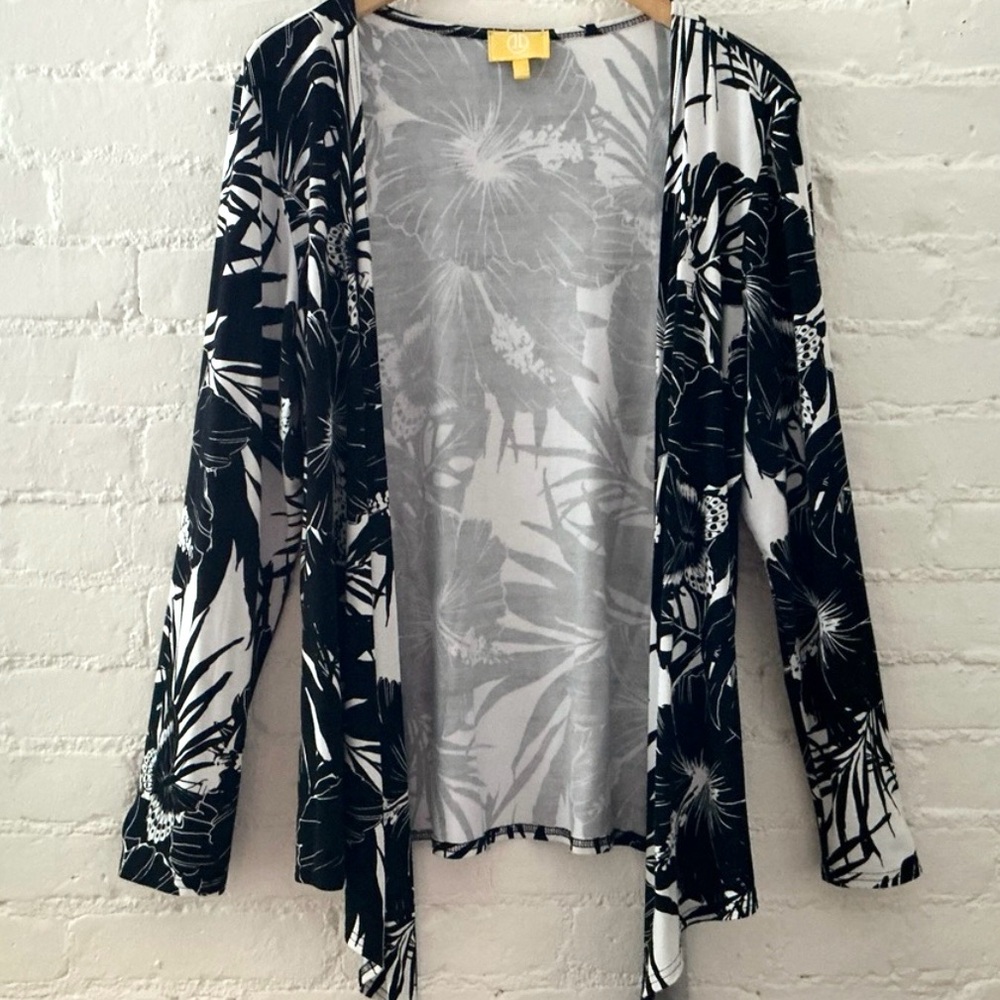 Womens Tropical Floral Print Open Front kimono Cardigan Beachy Boho Festival L